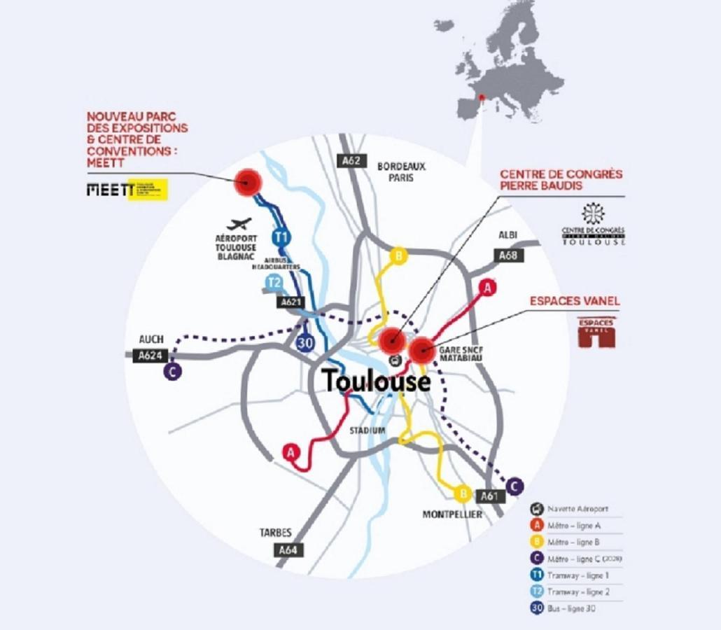:) Spacieux T4 Aeroport, Ensoleille, Deco Soignee Blagnac Eksteriør billede